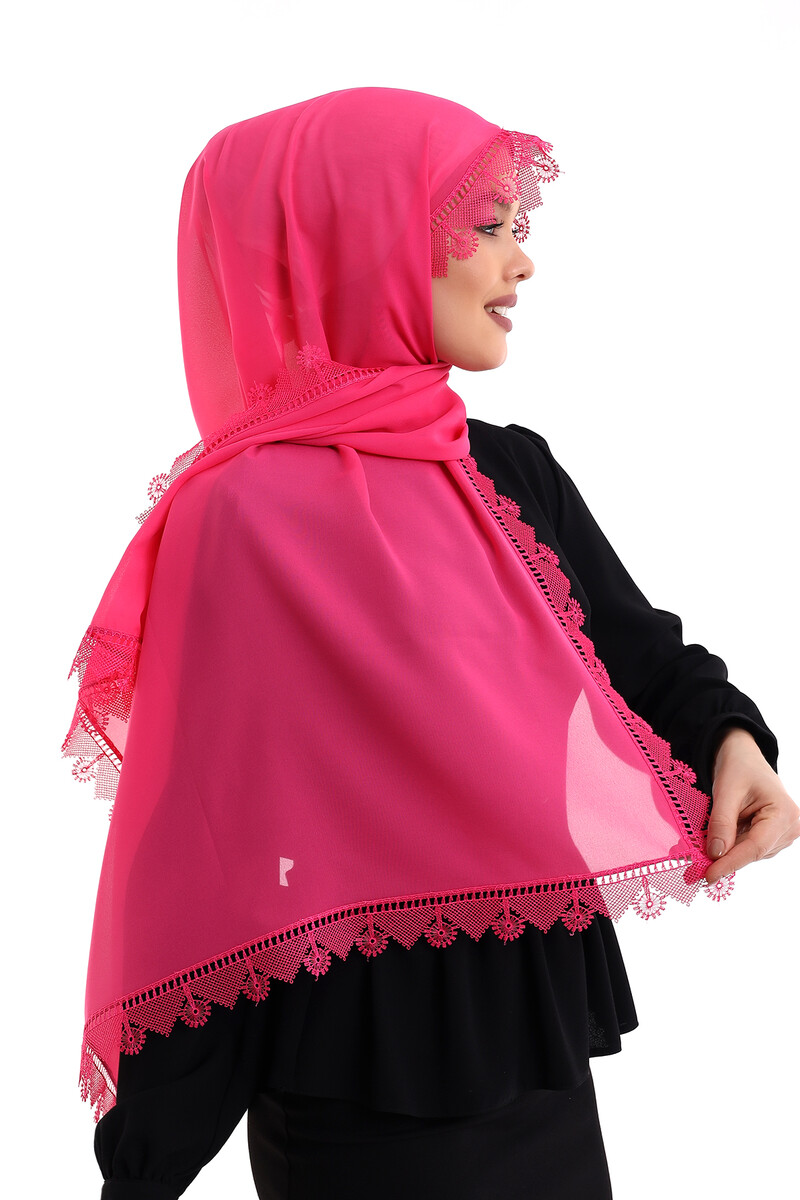 Needle Lace Lacy Scarf Demor Mevlüt Veil Pink - 5