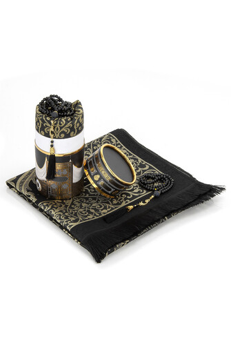 New Kabel Special Cylinder Boxed Prayer Rug Set Black - 5