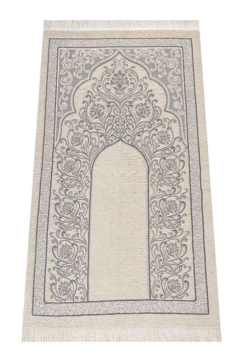 New Mihrab Chenille Luxury Prayer Rug Gray - 1