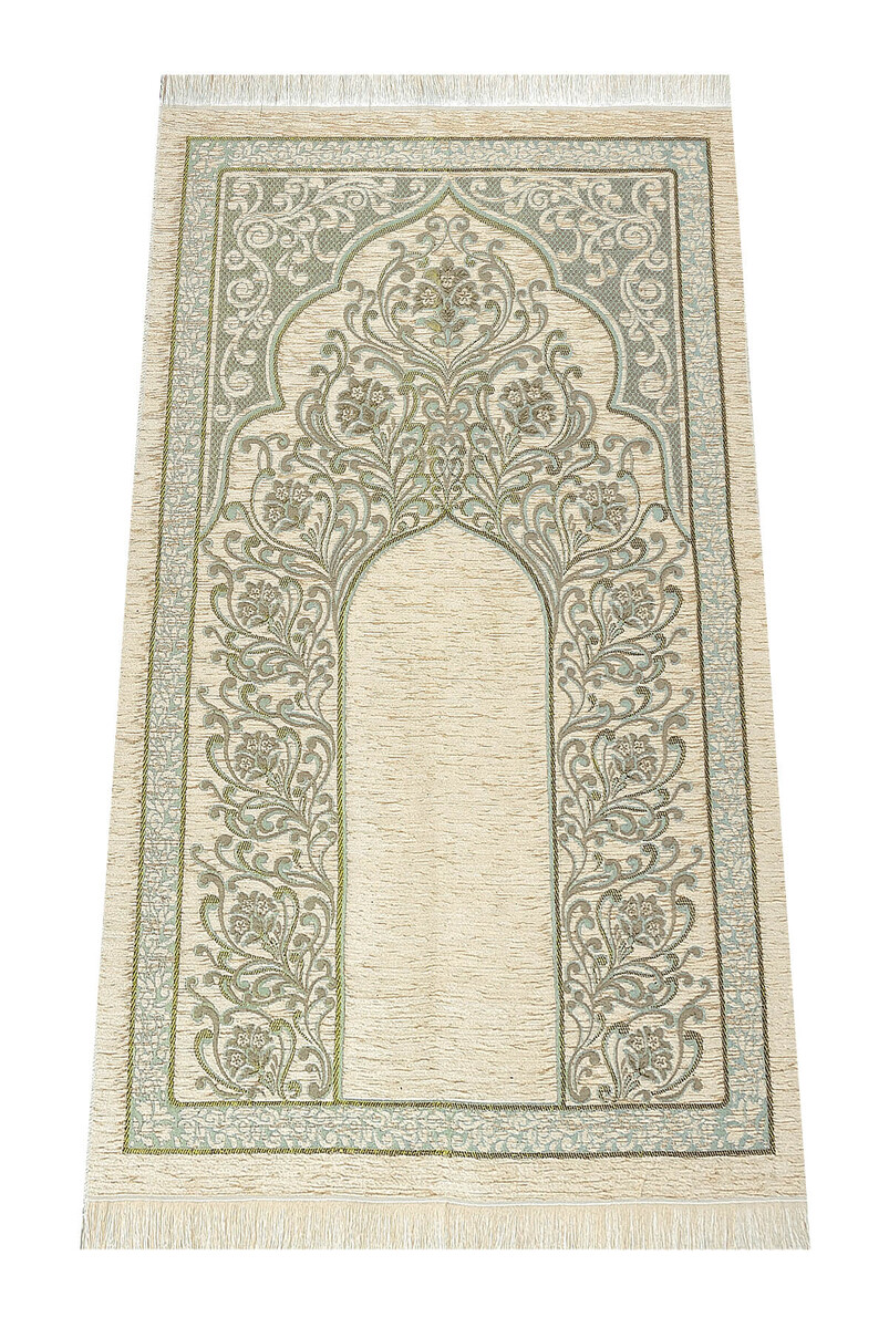 New Mihrab Chenille Luxury Prayer Rug Green - 1