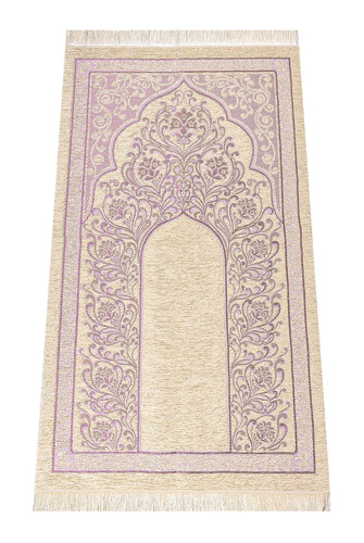 New Mihrab Chenille Luxury Prayer Rug Lilac - 1