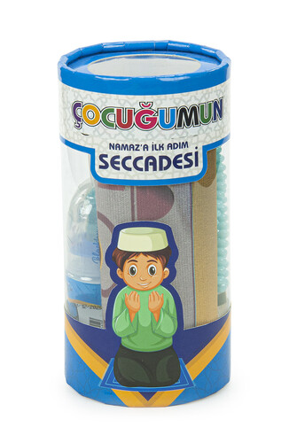 Oğlumun Namaza İlk Adım Çocuk Seccade Seti Mavi - 3