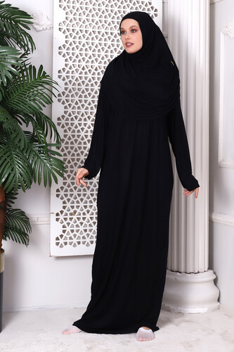 One Piece Practical Hijab and Robe Prayer Dress 8015 Black - 3