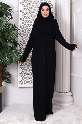 One Piece Practical Hijab and Robe Prayer Dress 8015 Black - 4