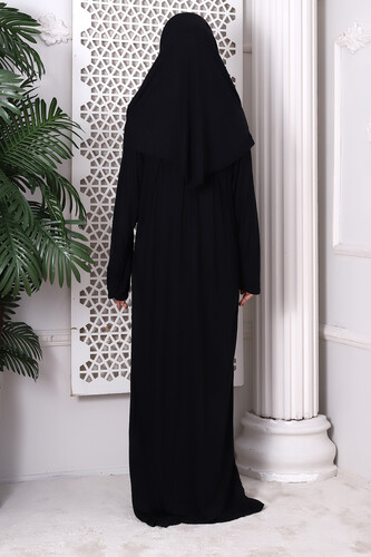 One Piece Practical Hijab and Robe Prayer Dress 8015 Black - 6