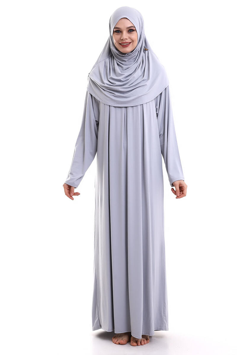 One Piece Practical Hijab and Robe Prayer Dress 8015 Gray - 1