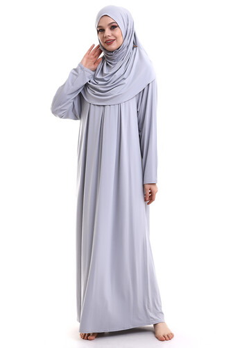 One Piece Practical Hijab and Robe Prayer Dress 8015 Gray - 2