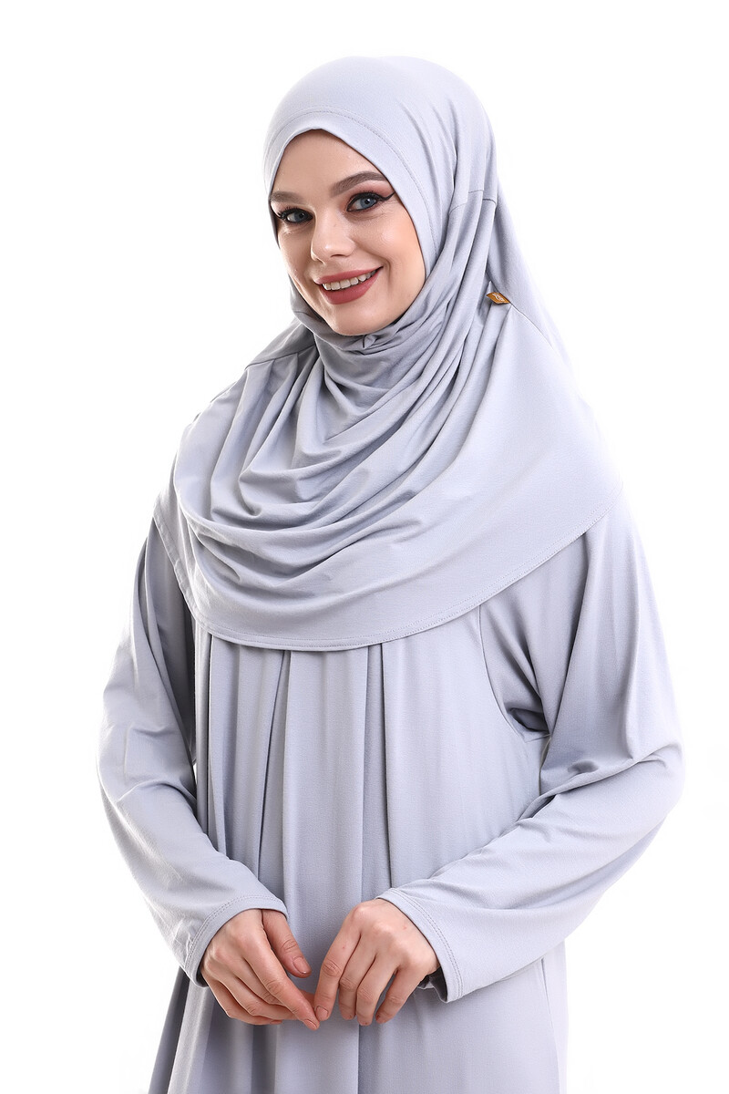 One Piece Practical Hijab and Robe Prayer Dress 8015 Gray - 3