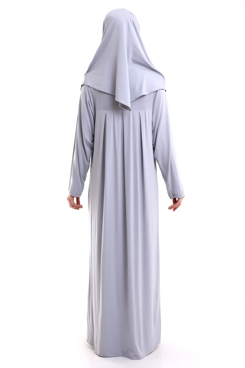 One Piece Practical Hijab and Robe Prayer Dress 8015 Gray - 4