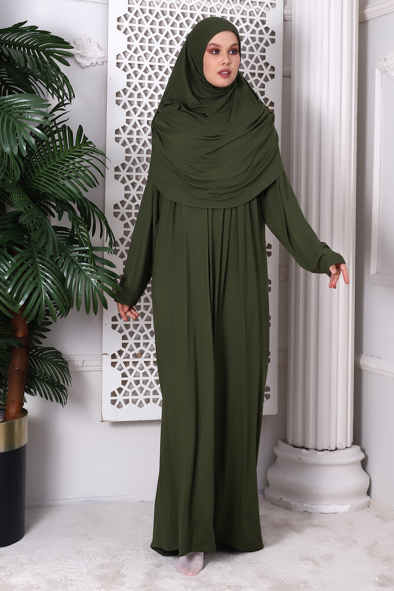 One Piece Practical Hijab and Robe Prayer Dress 8015 Khaki - 3