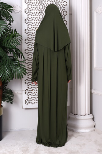 One Piece Practical Hijab and Robe Prayer Dress 8015 Khaki - 6