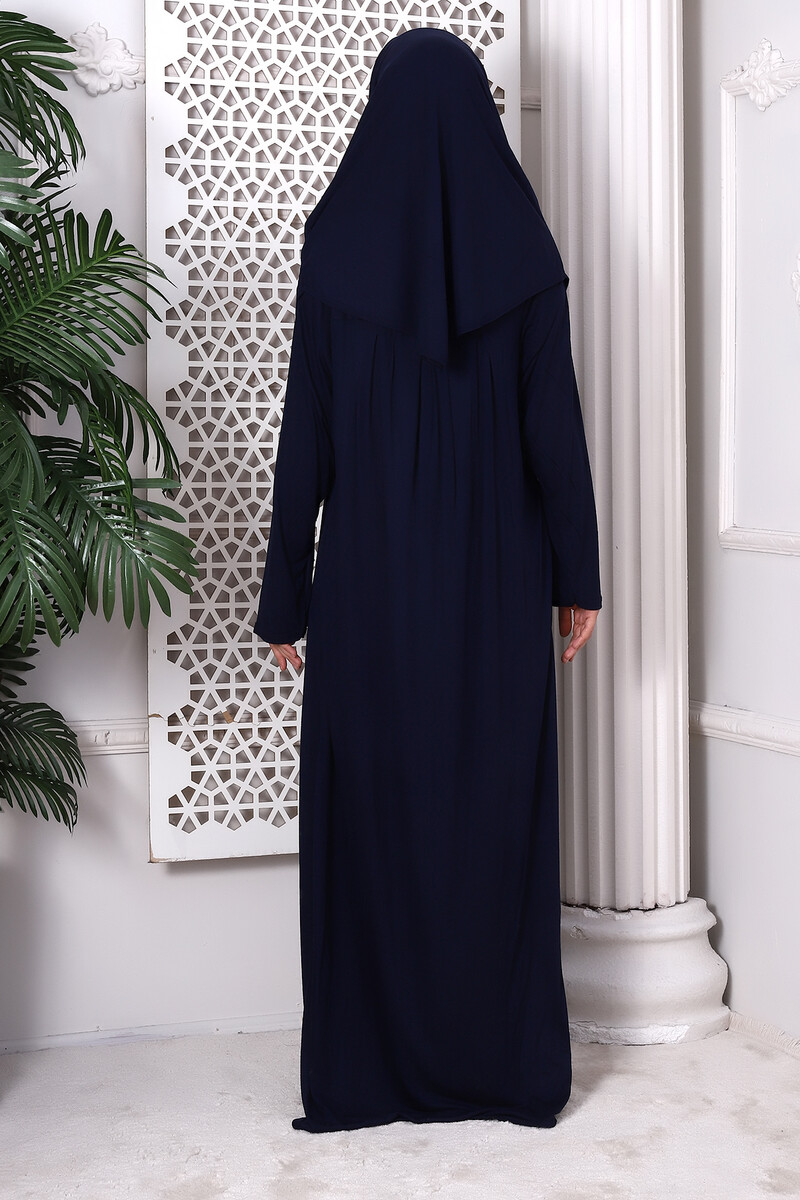 One Piece Practical Hijab and Robe Prayer Dress 8015 Navy Blue - 6