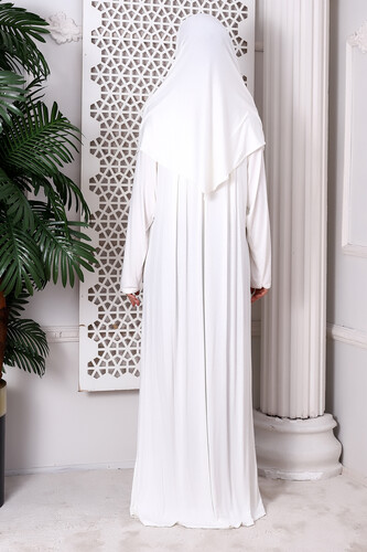 One Piece Practical Hijab and Robe Prayer Dress 8015 Off White - 6