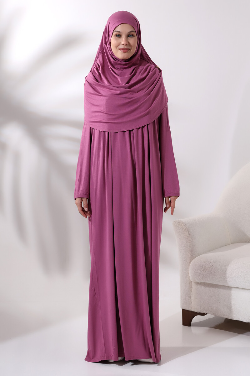 One Piece Practical Hijab and Robe Prayer Dress 8015 Pink - 1