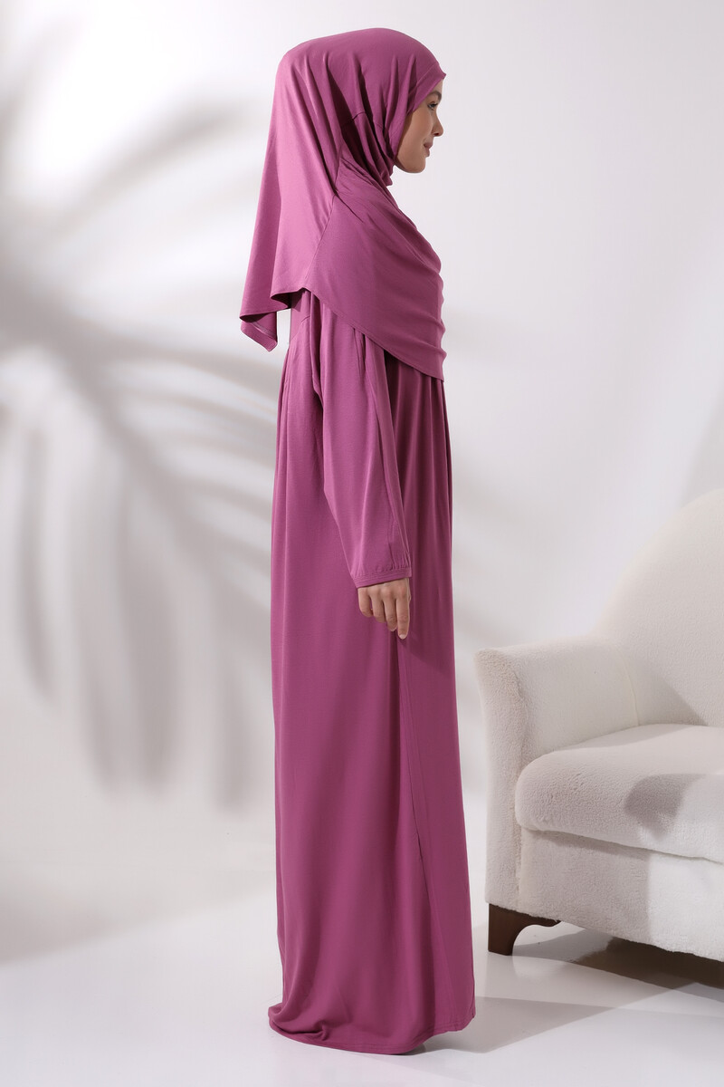 One Piece Practical Hijab and Robe Prayer Dress 8015 Pink - 2