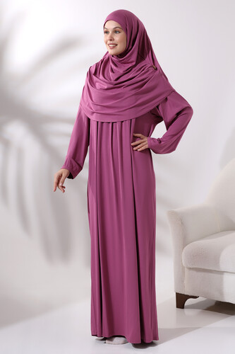 One Piece Practical Hijab and Robe Prayer Dress 8015 Pink - 3