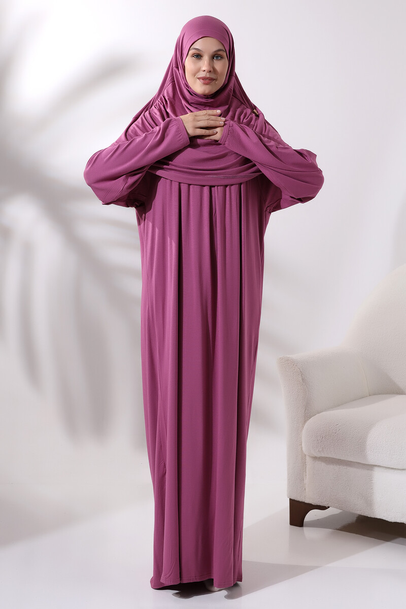 One Piece Practical Hijab and Robe Prayer Dress 8015 Pink - 4