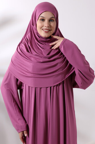 One Piece Practical Hijab and Robe Prayer Dress 8015 Pink - 5