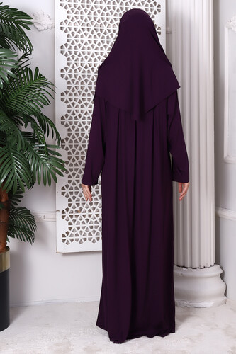 One Piece Practical Hijab and Robe Prayer Dress 8015 Plum - 6