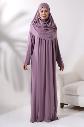 One Piece Practical Prayer Dress with Headscarf and Robe 8015 Dried Rose - 1