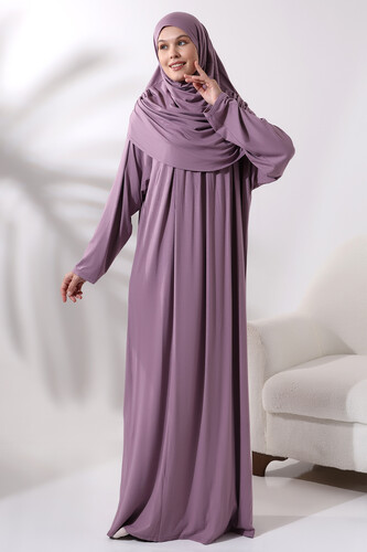 One Piece Practical Prayer Dress with Headscarf and Robe 8015 Dried Rose - 2