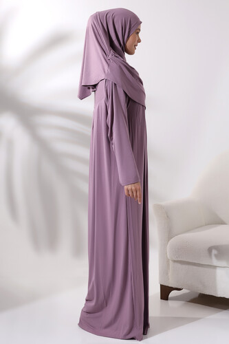 One Piece Practical Prayer Dress with Headscarf and Robe 8015 Dried Rose - 3