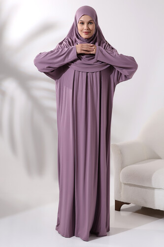 One Piece Practical Prayer Dress with Headscarf and Robe 8015 Dried Rose - 4