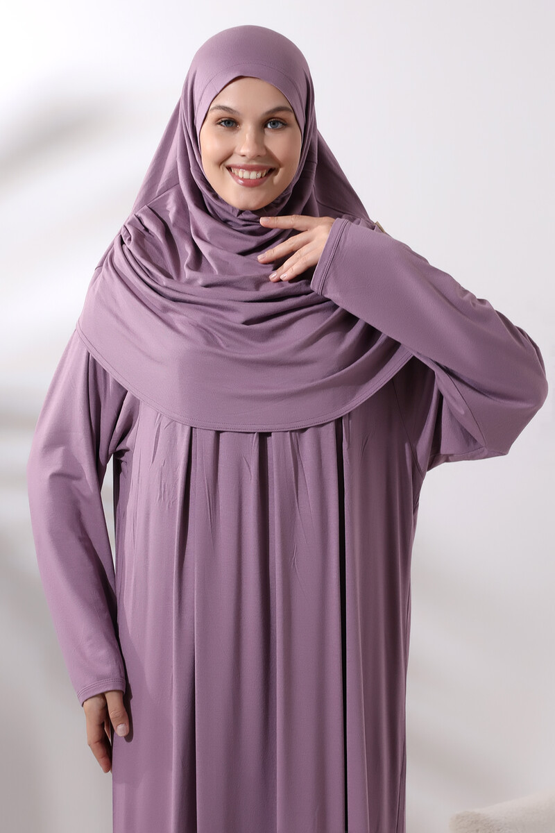 One Piece Practical Prayer Dress with Headscarf and Robe 8015 Dried Rose - 5