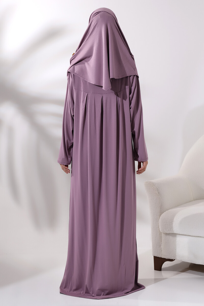 One Piece Practical Prayer Dress with Headscarf and Robe 8015 Dried Rose - 6