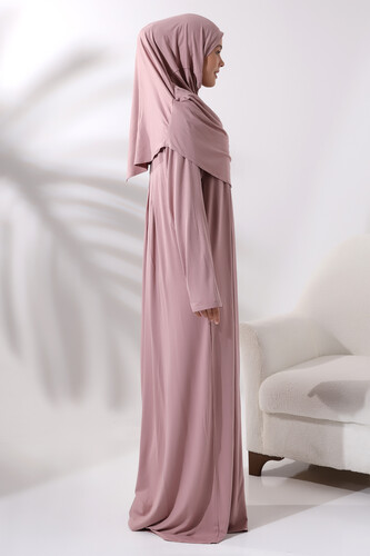 One Piece Practical Prayer Dress with Headscarf and Robe 8015 Powder - 3