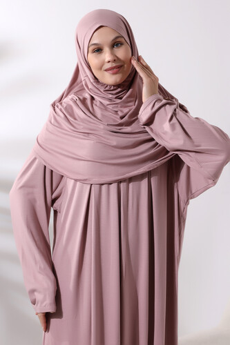 One Piece Practical Prayer Dress with Headscarf and Robe 8015 Powder - 5