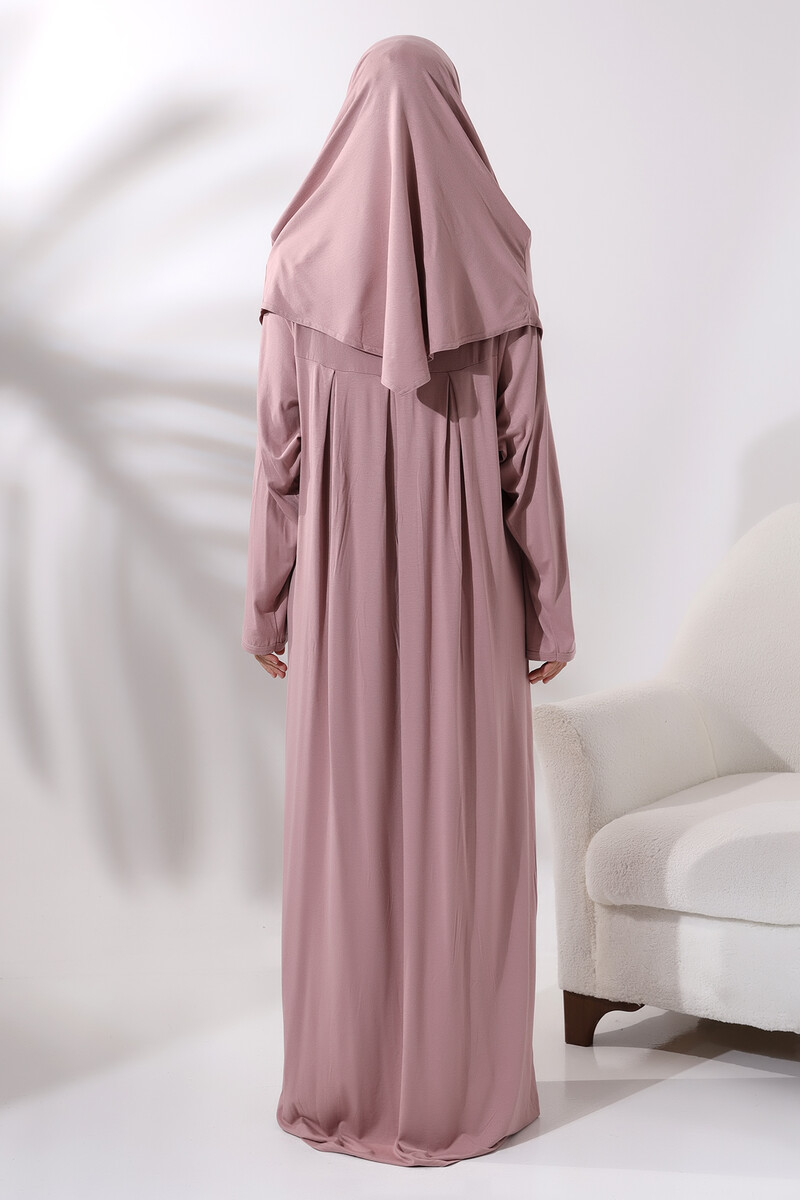 One Piece Practical Prayer Dress with Headscarf and Robe 8015 Powder - 6