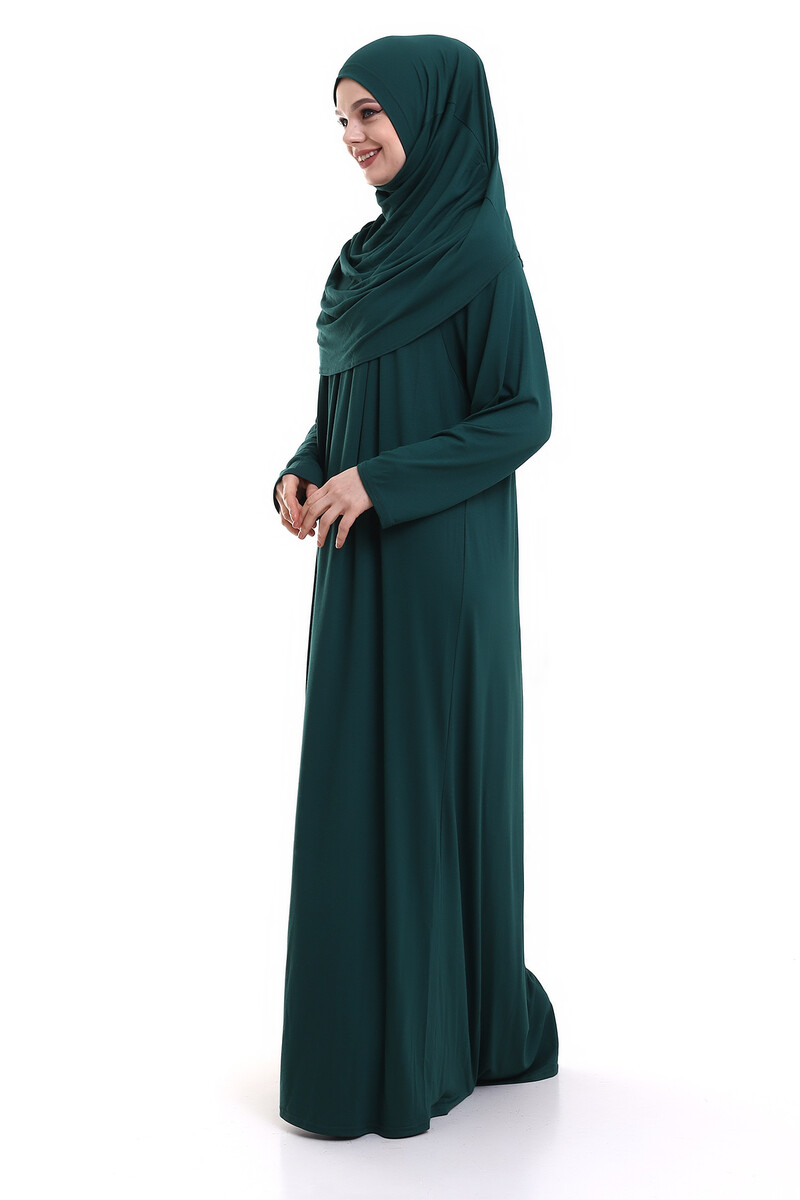 One Piece Practical Prayer Dress with Robe and Headscarf 8015 Emerald Green - 4