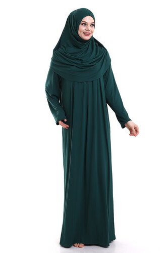 One Piece Practical Prayer Dress with Robe and Headscarf 8015 Emerald Green - 1