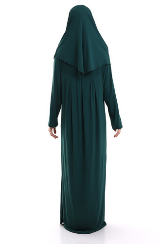 One Piece Practical Prayer Dress with Robe and Headscarf 8015 Emerald Green - 3