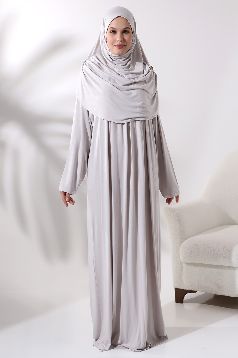 One Piece Practical Prayer Dress with Robe and Headscarf 8015 Stone Color - 1