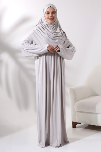 One Piece Practical Prayer Dress with Robe and Headscarf 8015 Stone Color - 2