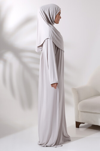 One Piece Practical Prayer Dress with Robe and Headscarf 8015 Stone Color - 3