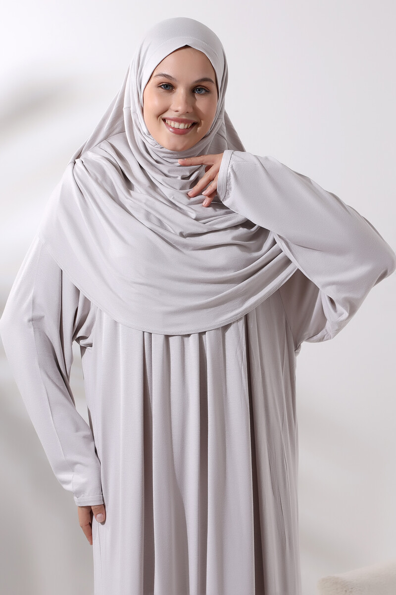 One Piece Practical Prayer Dress with Robe and Headscarf 8015 Stone Color - 5