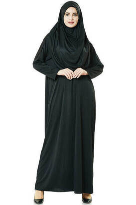 One Piece Prayer Dress - Black - 5015 and Prayer Rug and Zikirmatik - Triple Set - 2