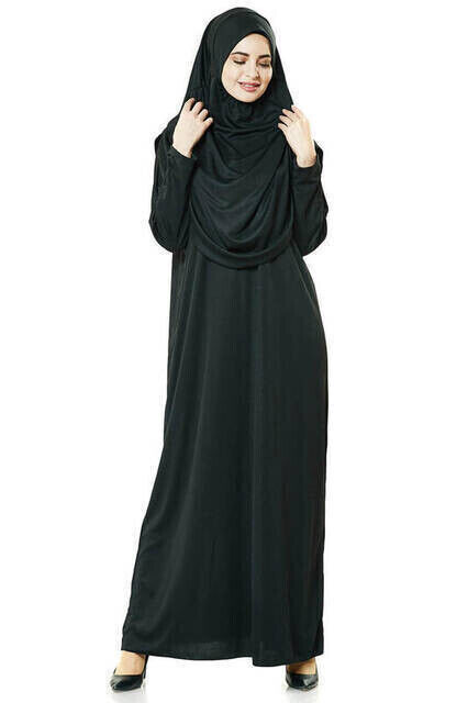 One Piece Prayer Dress - Black - 5015 and Prayer Rug and Zikirmatik - Triple Set - 3