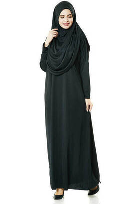 One Piece Prayer Dress - Black - 5015 and Prayer Rug and Zikirmatik - Triple Set - 4