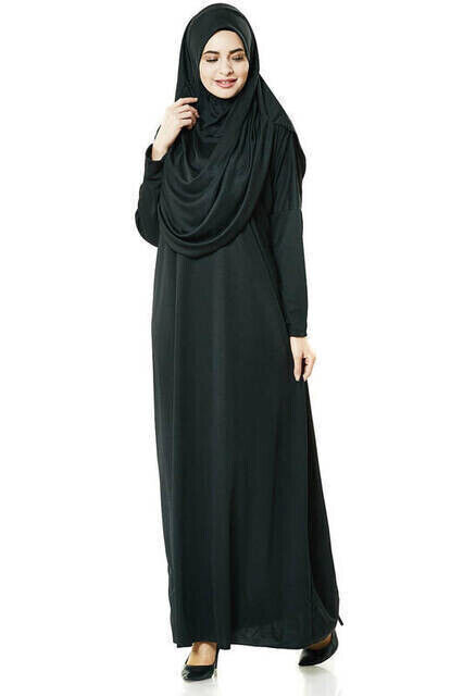 One Piece Prayer Dress - Black - 5015 and Prayer Rug and Zikirmatik - Triple Set - 4