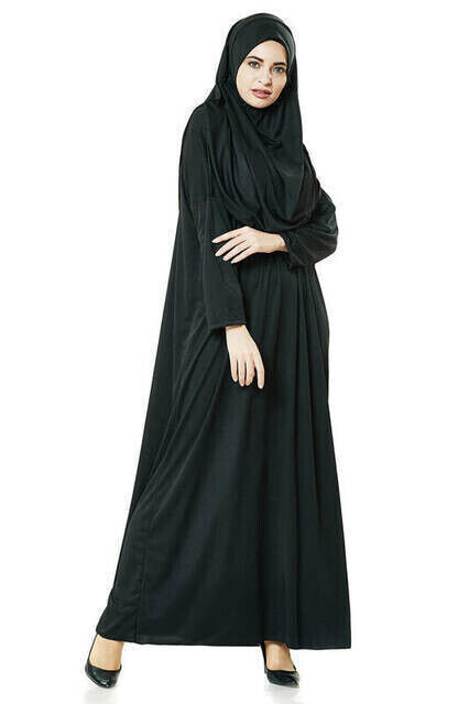 One Piece Prayer Dress - Black - 5015 and Prayer Rug and Zikirmatik - Triple Set - 7