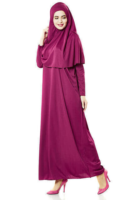 One Piece Prayer Dress - Fuchsia- 5015 and Prayer Rug and Zikirmatik - Triple Set - 2