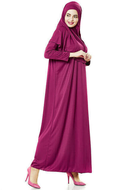 One Piece Prayer Dress - Fuchsia- 5015 and Prayer Rug and Zikirmatik - Triple Set - 3