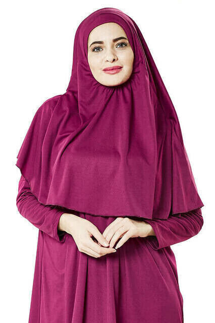 One Piece Prayer Dress - Fuchsia- 5015 and Prayer Rug and Zikirmatik - Triple Set - 5