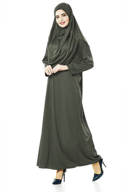 Single Piece Prayer Dress - Khaki - 5015 & Prayer Rug & Zikirmatik - Triple Set - 4