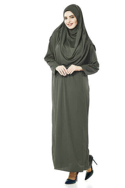 Single Piece Prayer Dress - Khaki - 5015 & Prayer Rug & Zikirmatik - Triple Set - 5