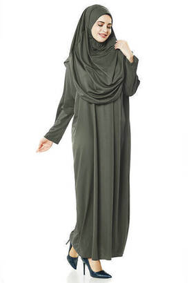 Single Piece Prayer Dress - Khaki - 5015 & Prayer Rug & Zikirmatik - Triple Set - 6